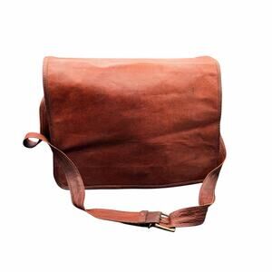 Handmade Brown Leather Messenger Bag Laptop Crossbody Satchel